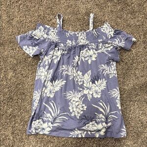 Bixby Nomad Kids Hawaiian Floral Off-Shoulder Top in Blue and White Size 12/14 L